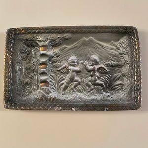 Vintage 1950’s Sutton’s Creation Hand Painted Porcelain Ashtray W/ Cherub Scene